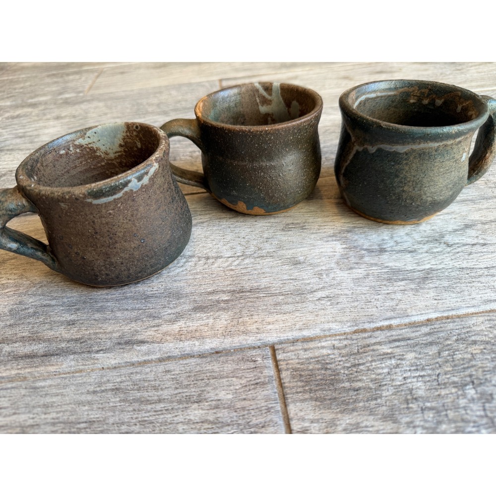 Lloyd Studio Pottery Mugs Stoneware Rustic Wabi Sabi Set of 3 Signed Ceramic Cup